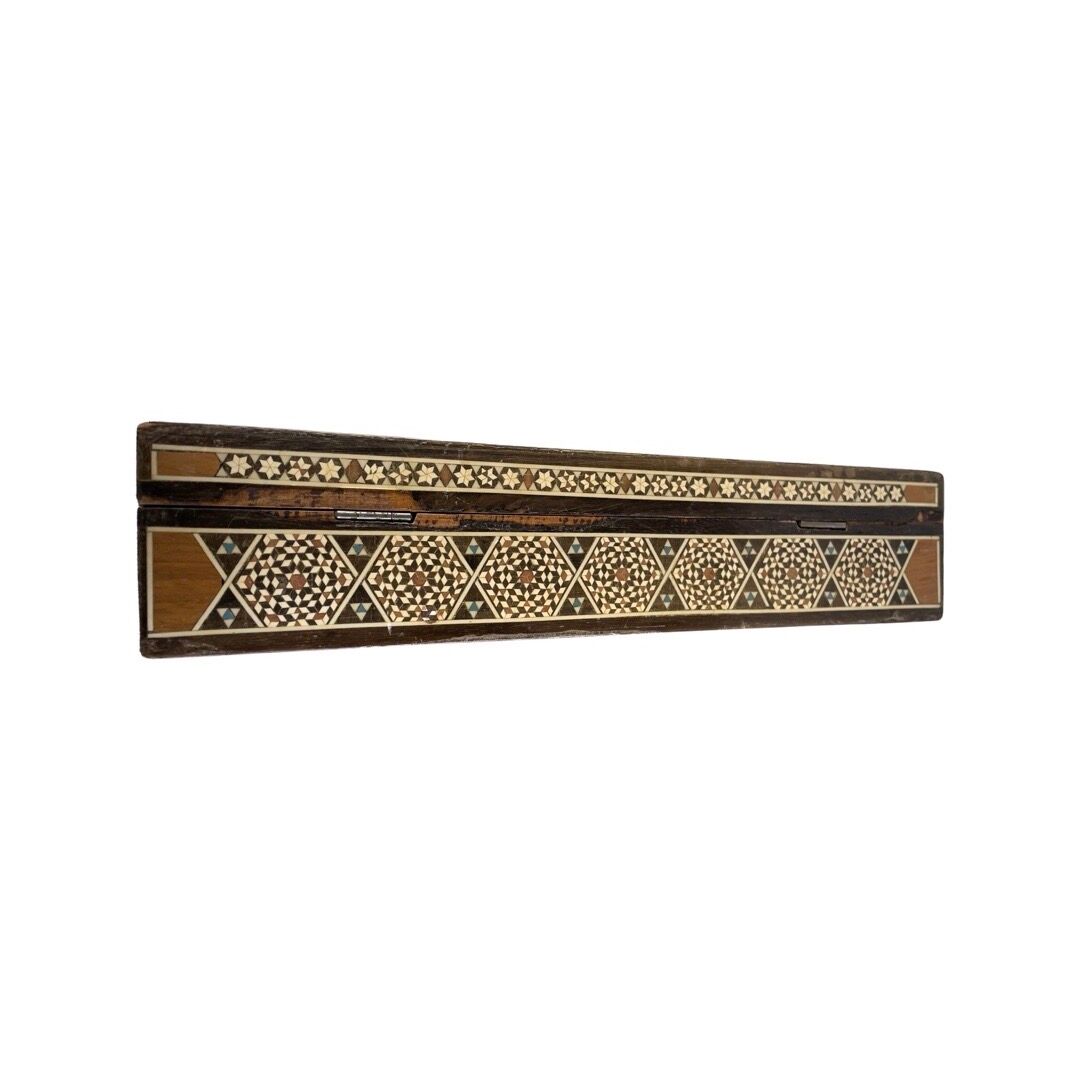 Large Persian marquetry box inlaid with its key