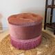 Pouf or footrest in pink velvet with fringes