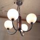 Art Deco chandelier with 4 lights in chrome metal and opaline - 1940s/50s