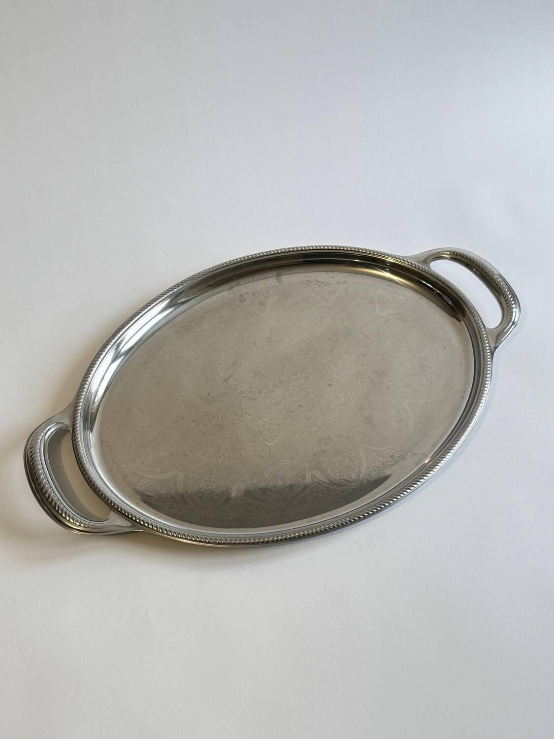 Vintage service tray Alessi Italy 28/10 stainless steel with handles