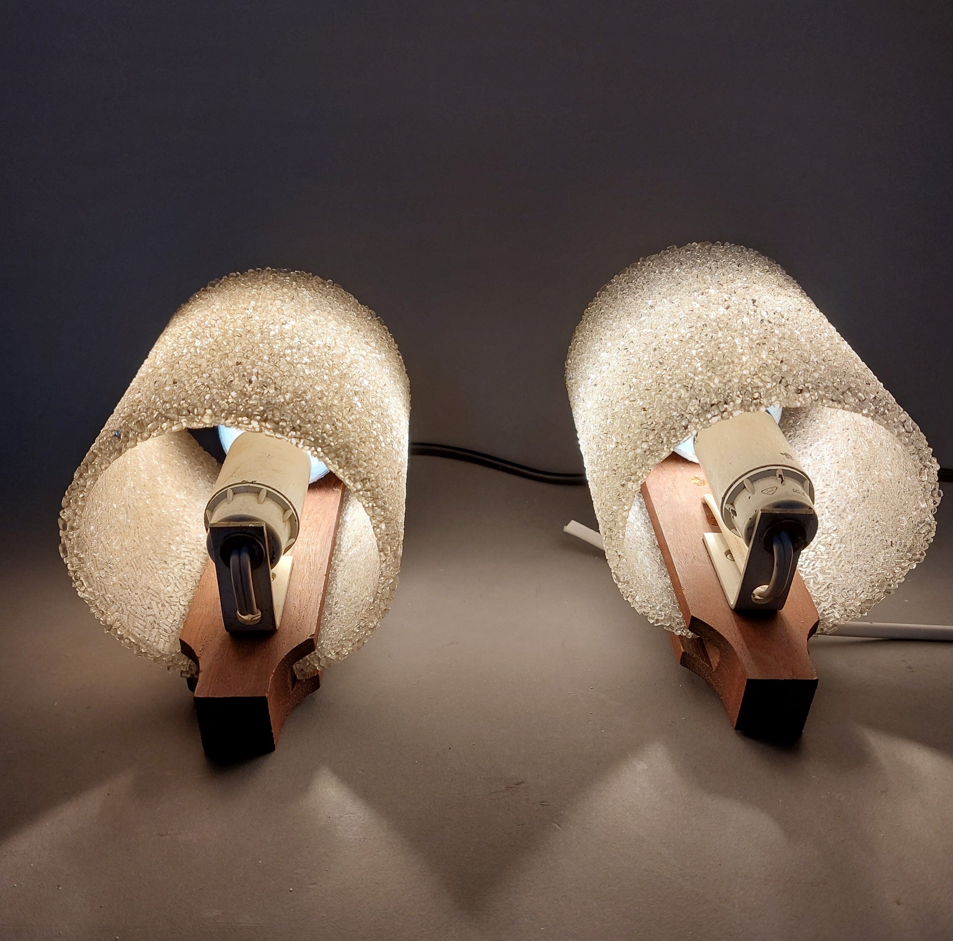 Pair of Scandinavian teak and perspex sconces Vintage 1960