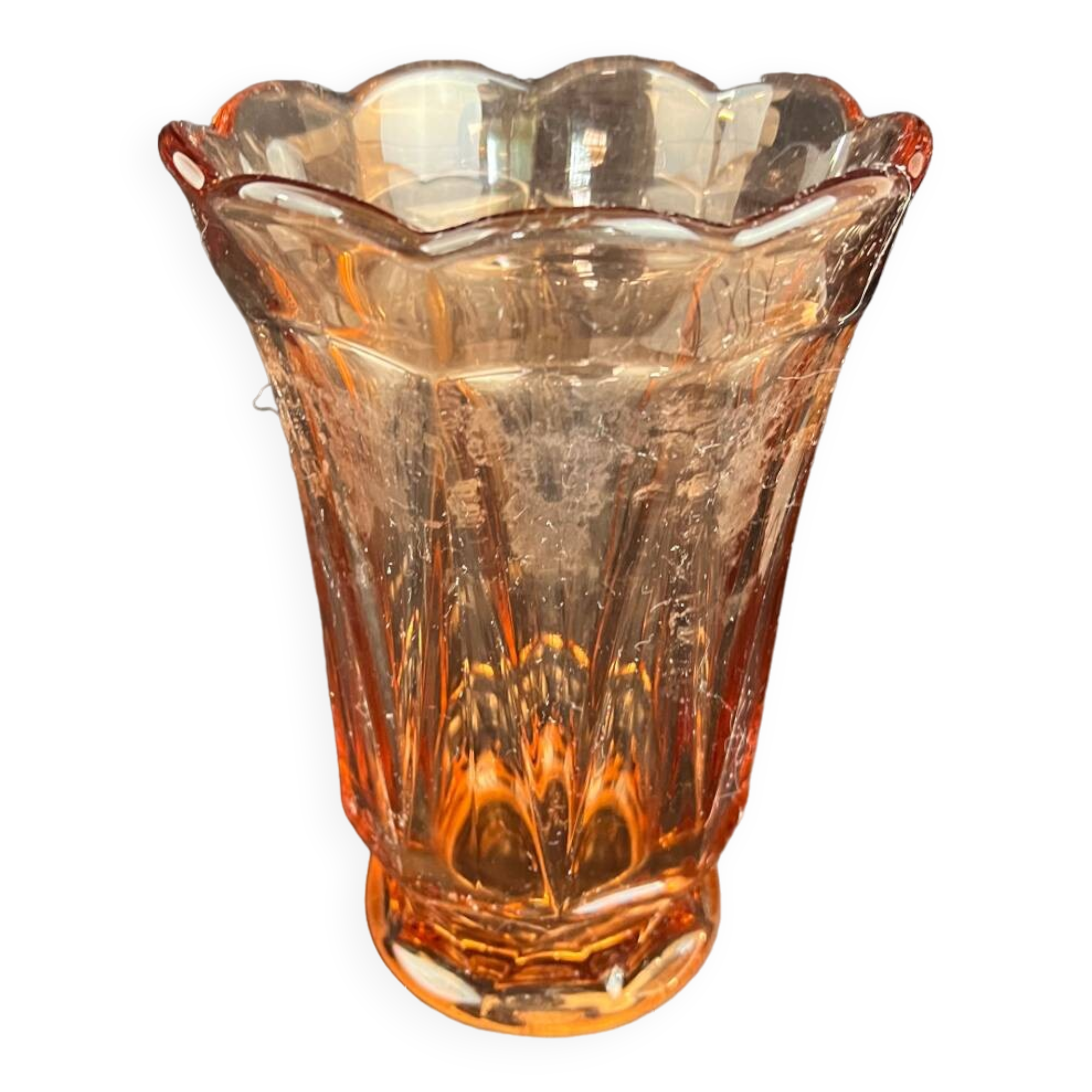 Old large pink glass vase circa 1960