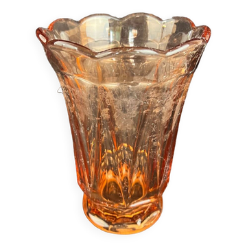 Old large pink glass vase circa 1960