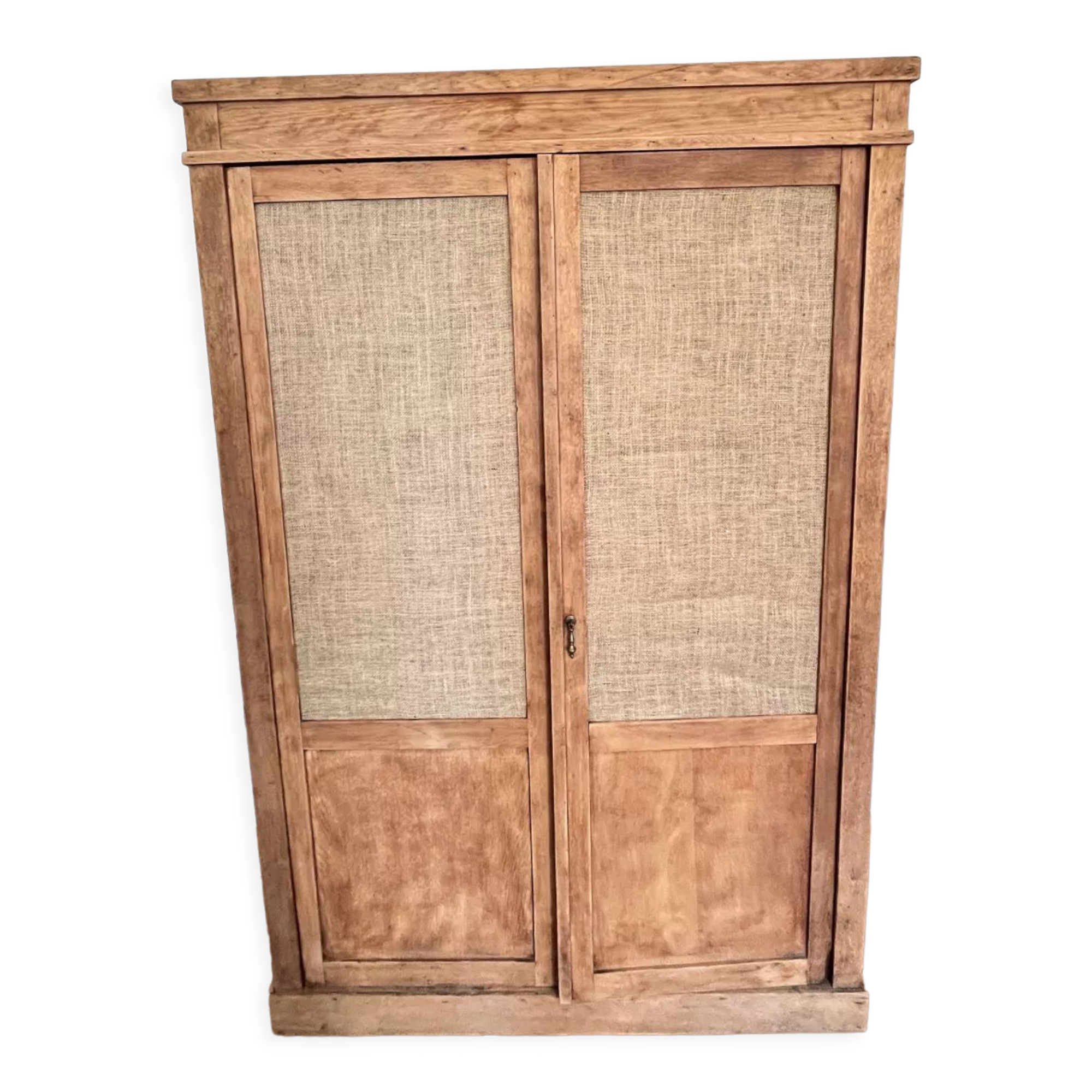 Raw wood cabinet & burlap