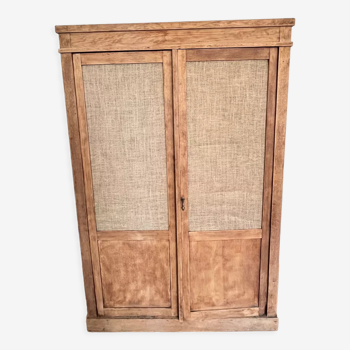 Raw wood cabinet & burlap