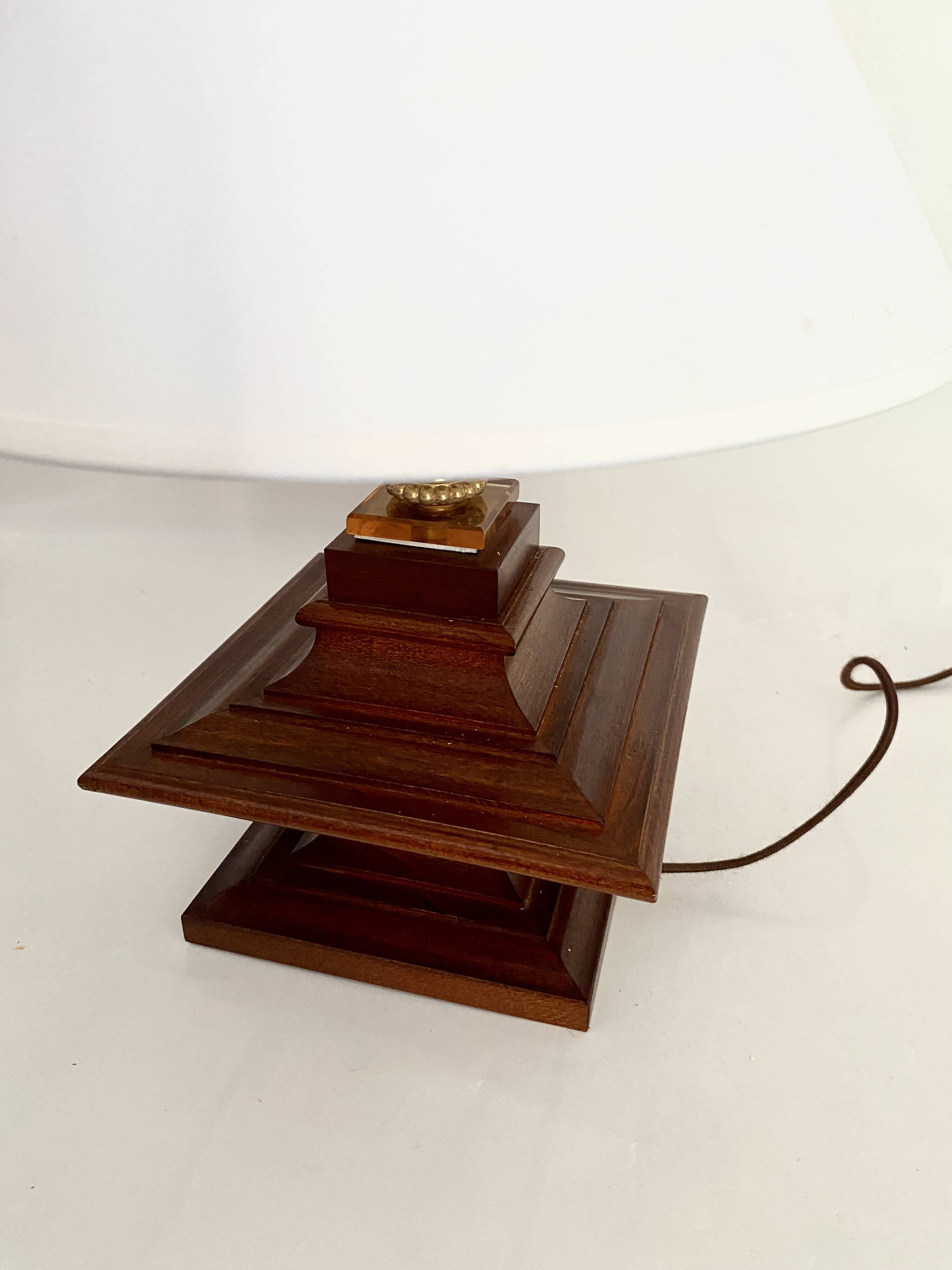 Wooden lamp, new 2M fabric cable, cotton lampshade