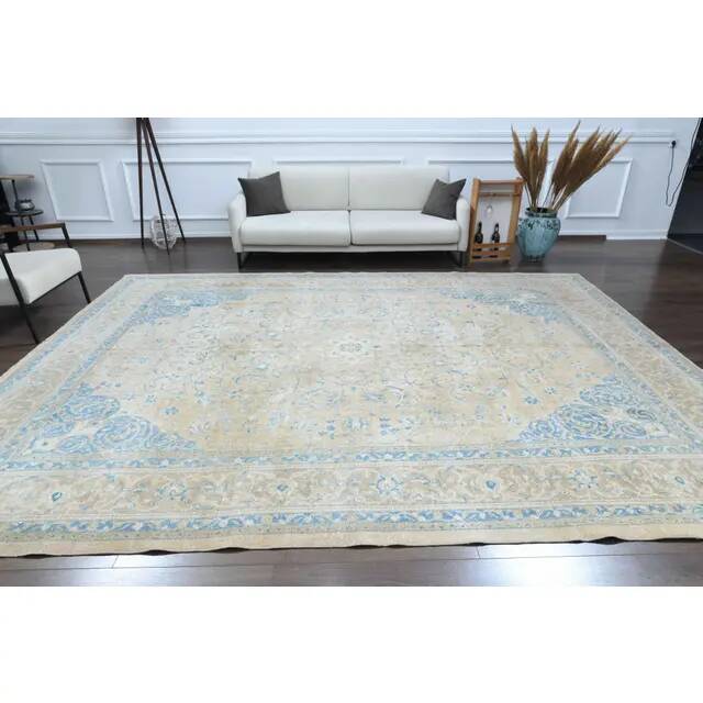 1960s Vintage Persian Handmade Wool Cotton Brown Area Rug 292x389