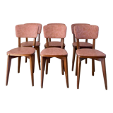 Set of 6 Scandinavian chairs in beech wood and pastel skaï 50s