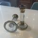 Pair of candlestick holders in crystal and gilded brass, Baccarat decoration.