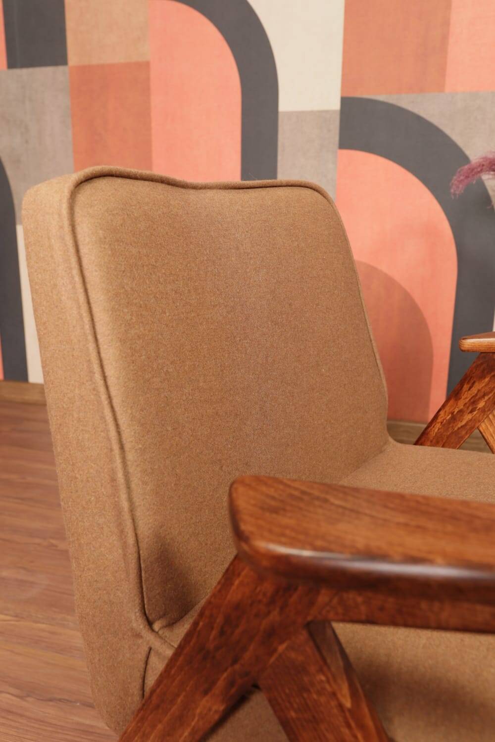 Scandinavian armchair deep brown wool space age design