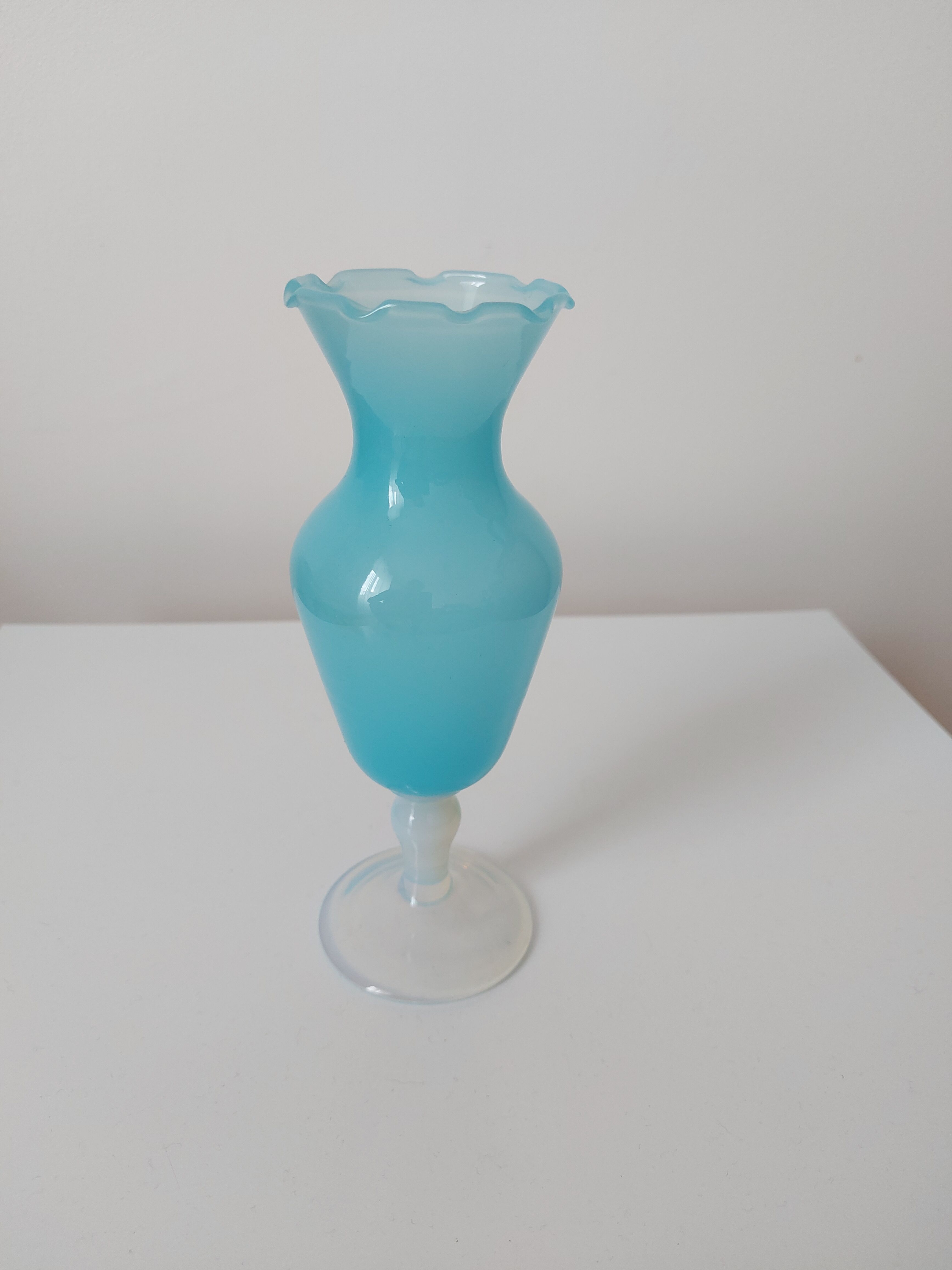 Small opaline vase turquoise blue