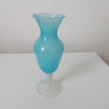 Small opaline vase turquoise blue