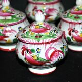 Set of 6 antique cream pots decorated with rooster decoration - Faïenceries de L'Est - Saint-Clément?