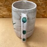 Antique vallauris ceramic pitcher with vintage blue thistle decor