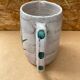 Antique vallauris ceramic pitcher with vintage blue thistle decor