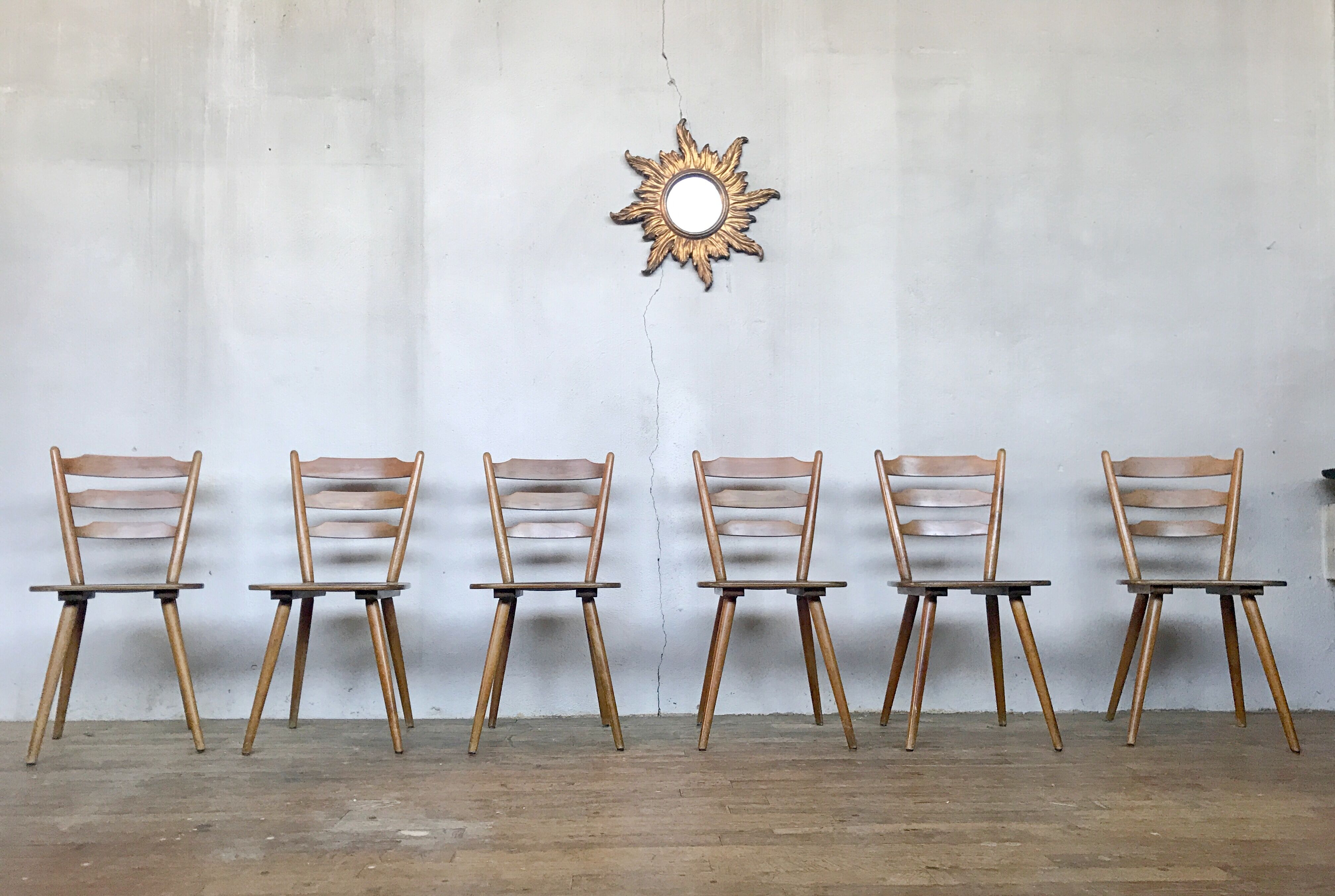 Series of 6 Scandinavian chairs or vintage wooden bistro