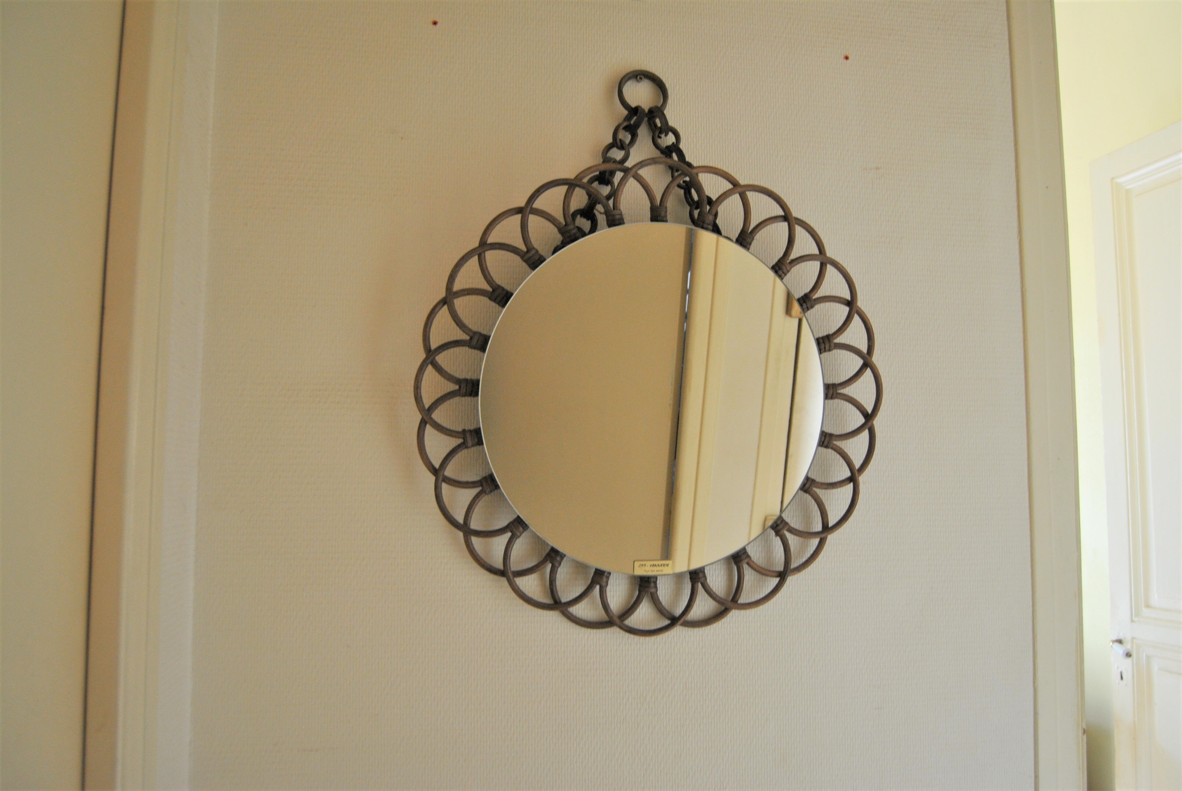 Rattan mirror "art vannerie" 60s 54cm