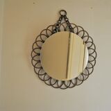 Rattan mirror "art vannerie" 60s 54cm