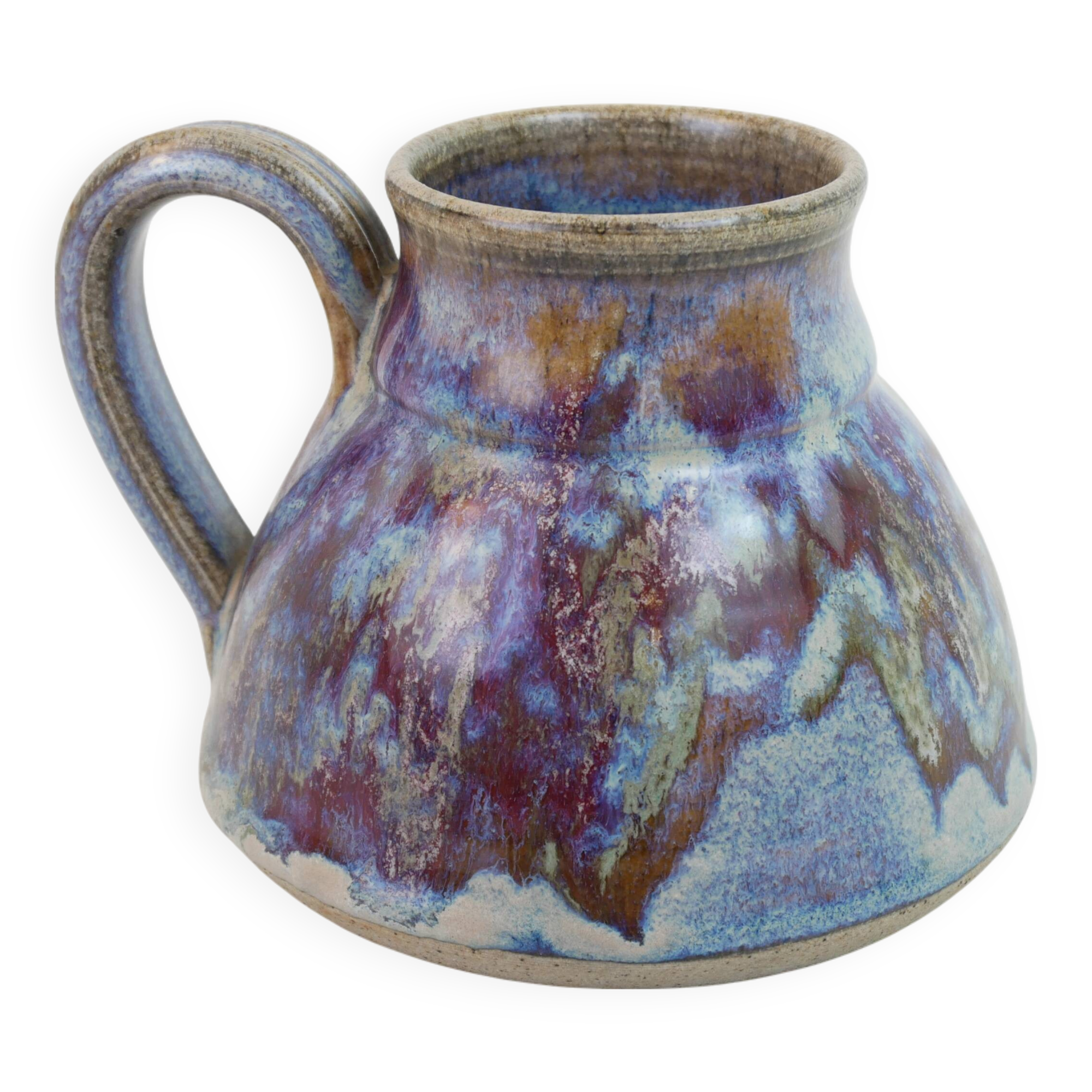 signed blue purple enamel ceramic pitcher