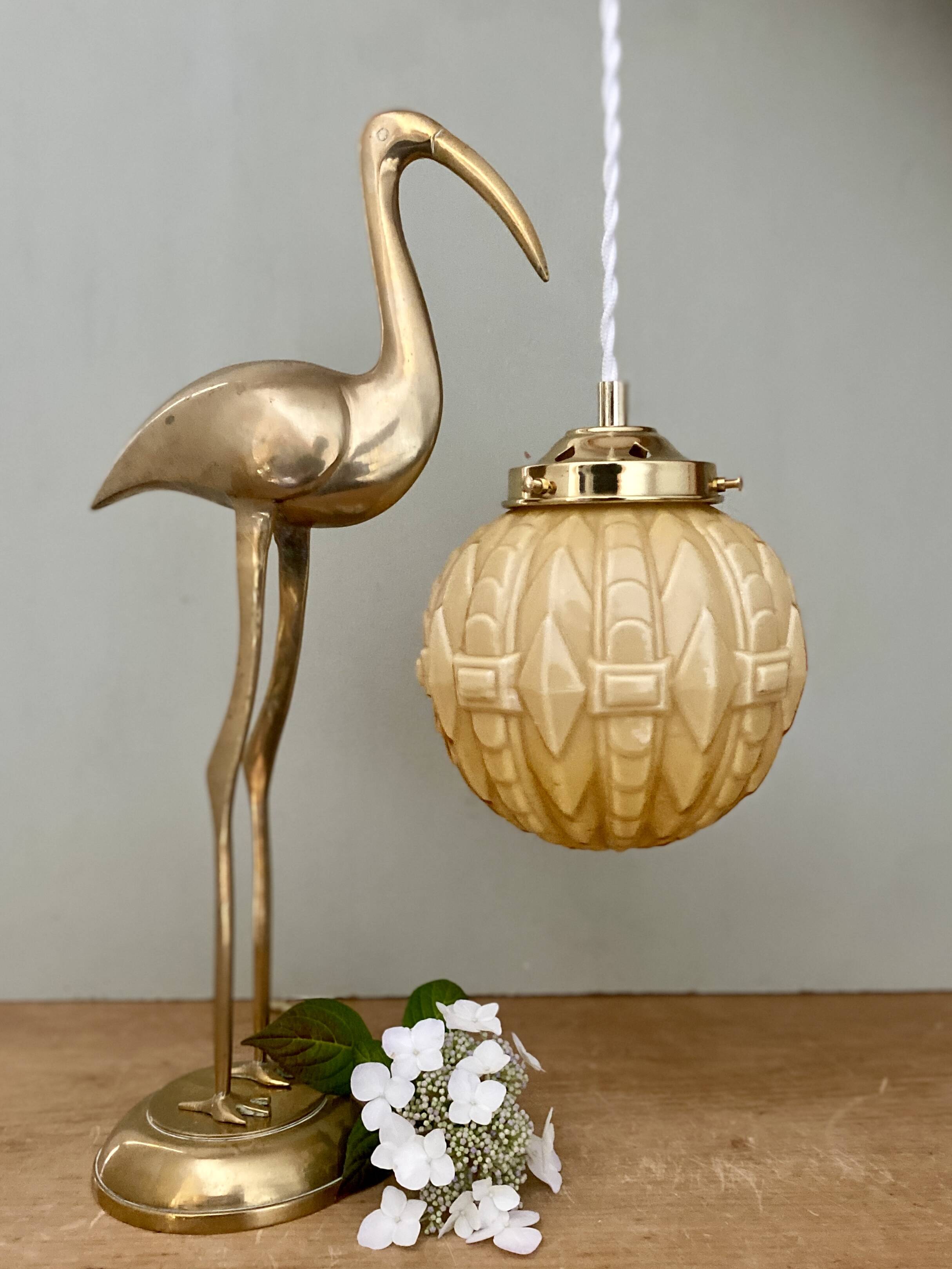 Vintage globe pendant light in pale yellow opaline