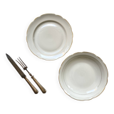 Set of 2 white porcelain dishes with gold decoration Sologne Lamotte