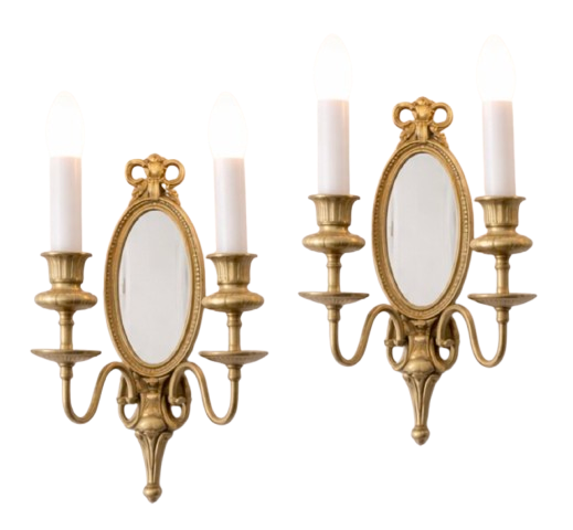 Pair of mirror wall lights in bronze - Maison Lucien Gau, Paris
