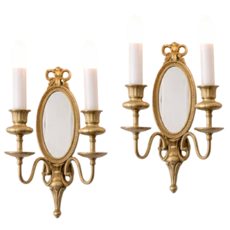 Pair of mirror wall sconces in bronze - Maison Lucien Gau, Paris
