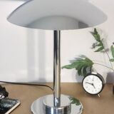 Mushroom lamp, chrome metal saucer, Aluminor, France, 1970