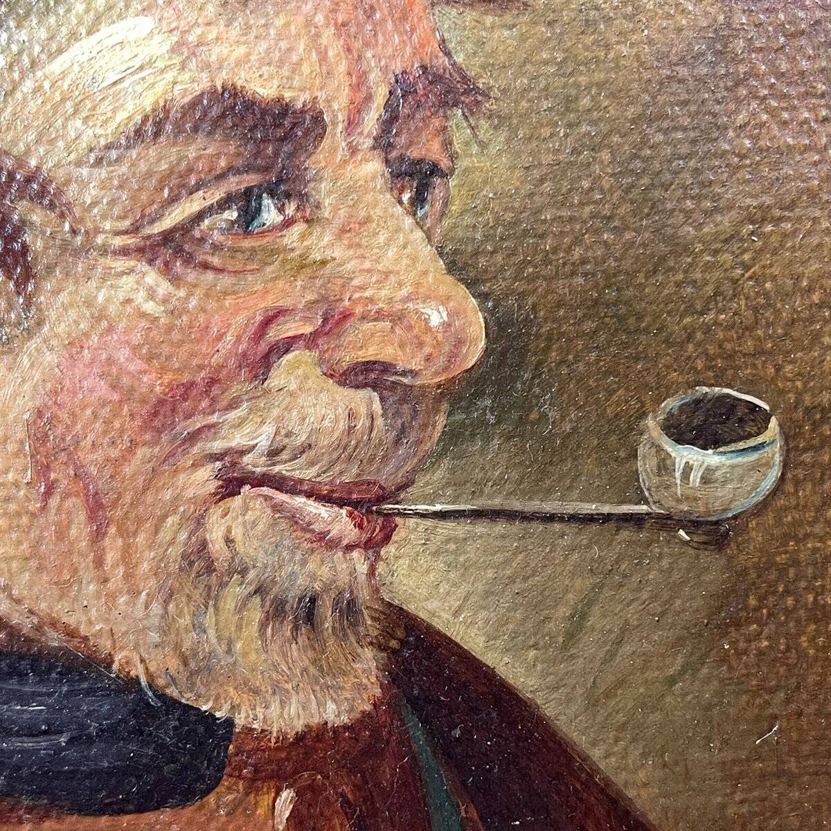 G. Schill, Portrait of a man in a nightcap with a pipe, 1930s, oil on canvas, framed