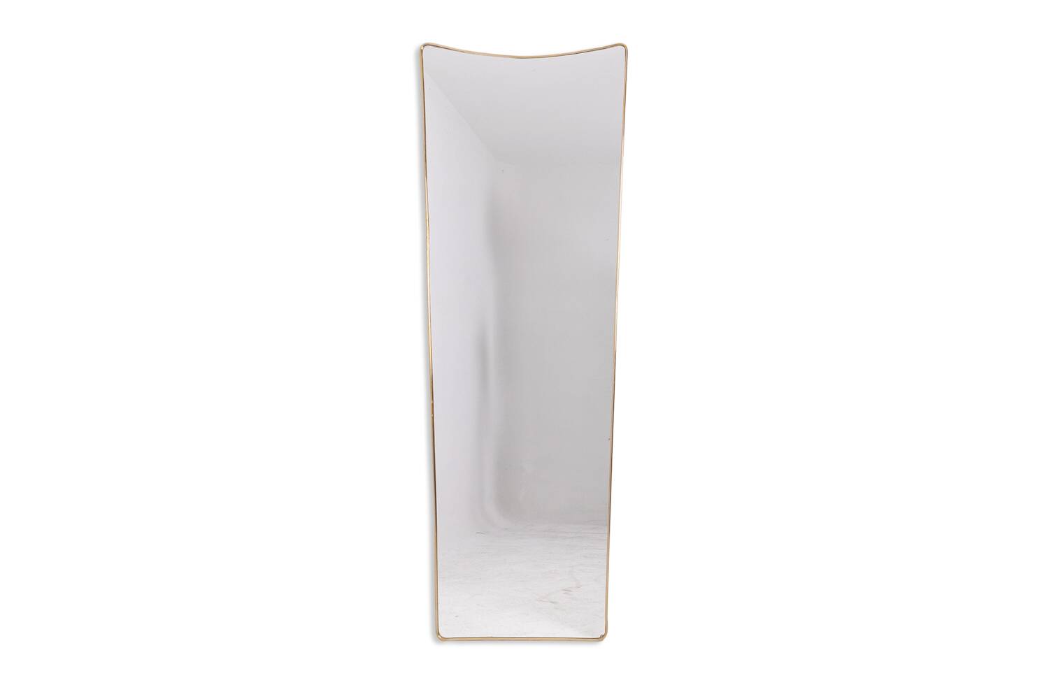 Pair of narrow gilt brass mirrors. Circa 1970.