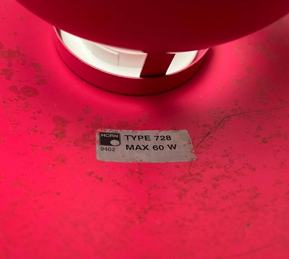 Red pendant lamp model 728 Danish mid-century by Horn, 1960s.