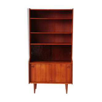 Scandinavian glass-fronted teak bookcase