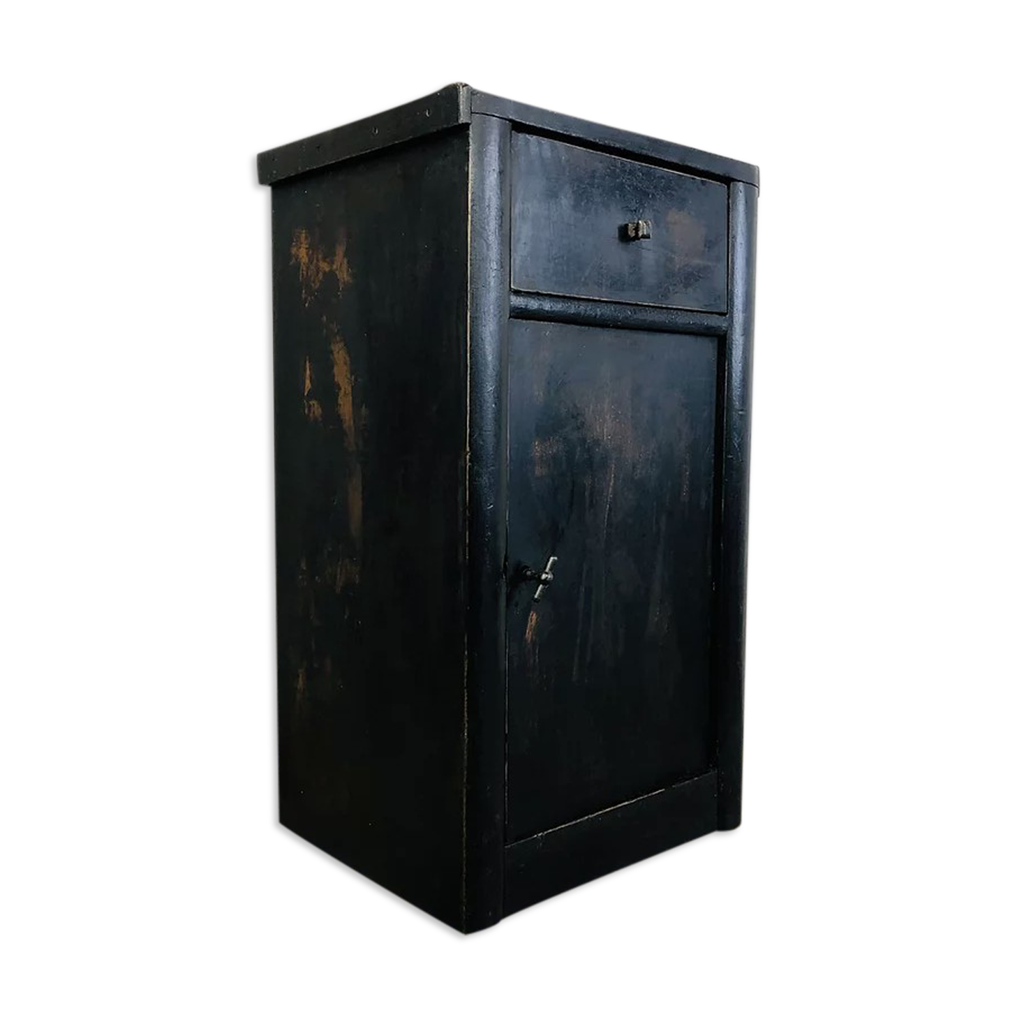 Antique black patinated bedside table