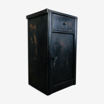 Antique black patinated bedside table