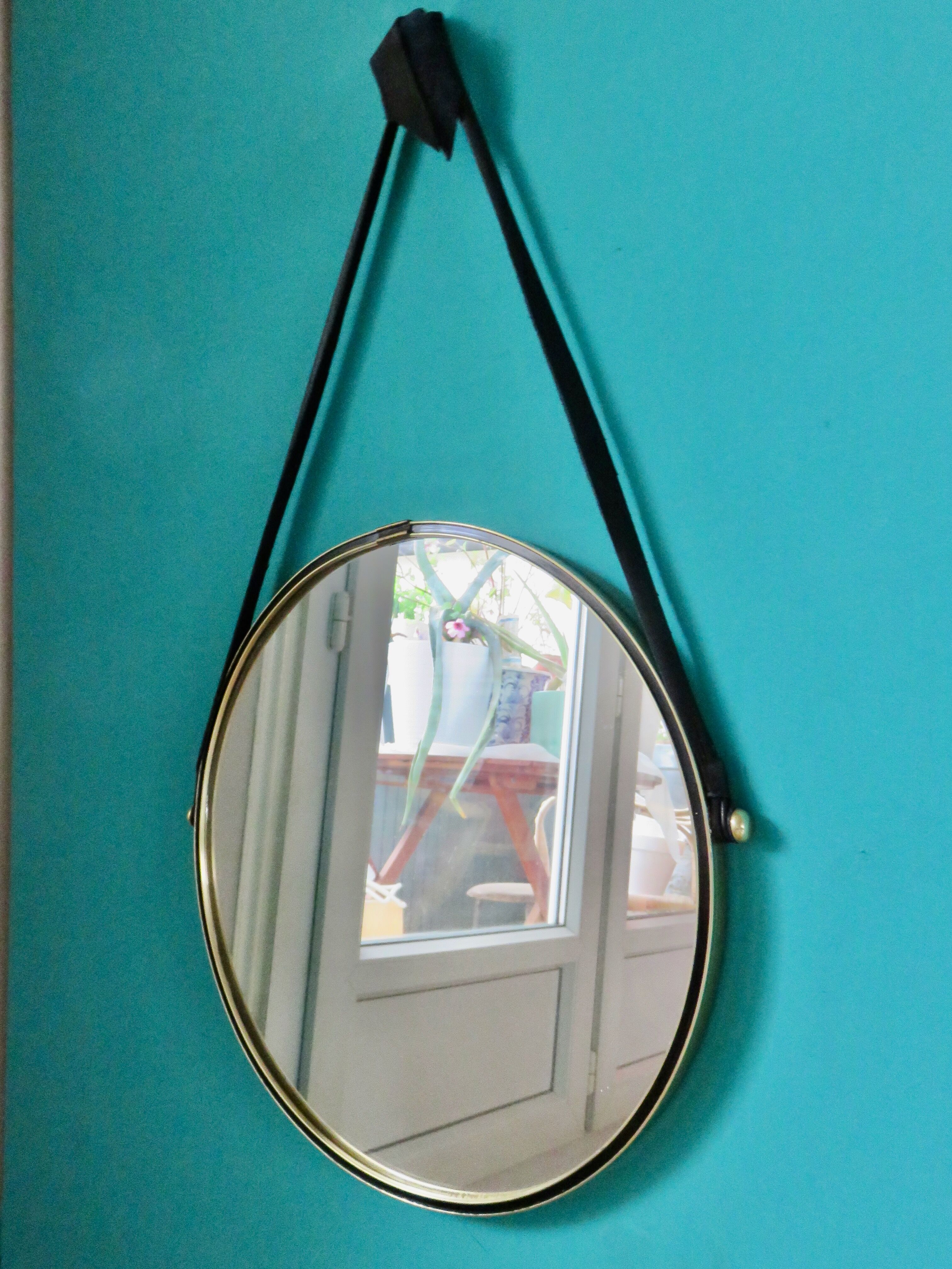 Round brass mirror. Denmark 1960