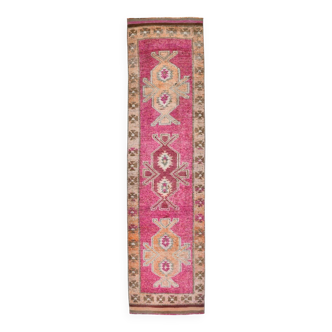 3x11 Soft Pink Mid Ceuntry Modern Turkish Wool Runner Rug, 87x339 Cm