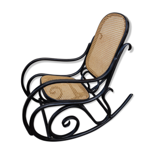 Rocking-chair noir canné bois