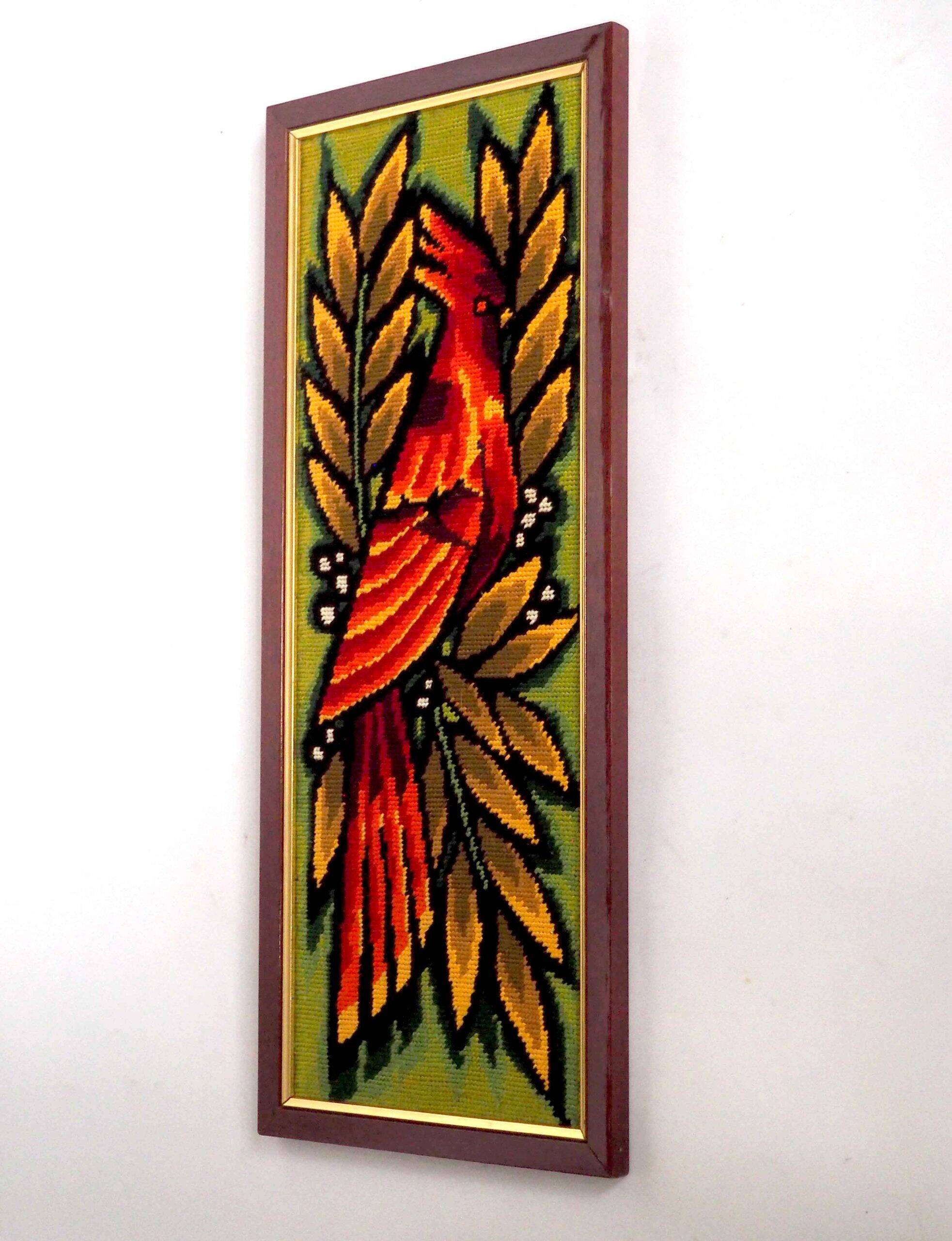 Framed tapestry of island birds