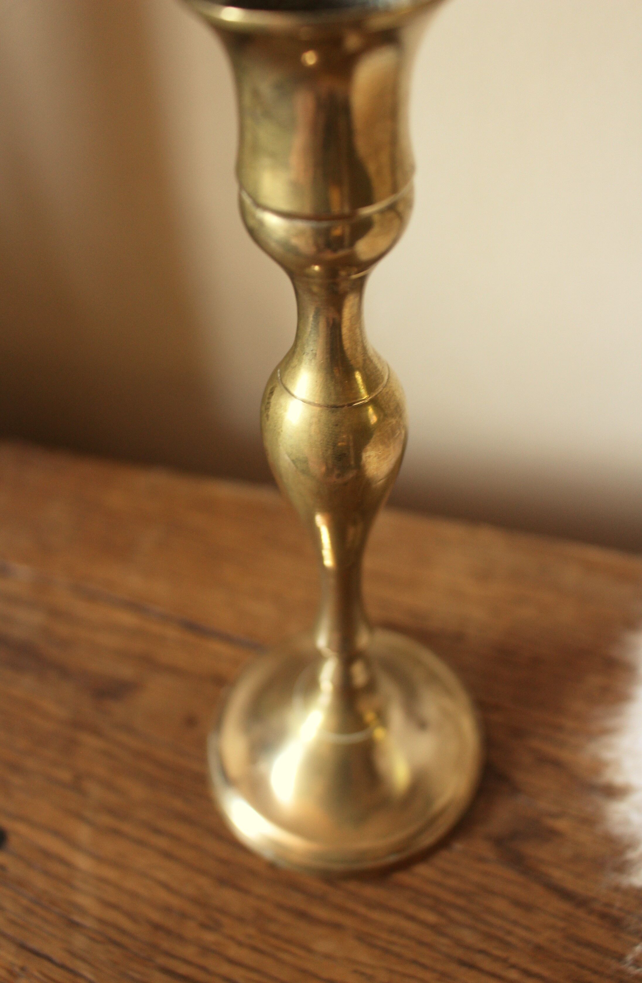 Candle holder small golden brass torch thin slender
