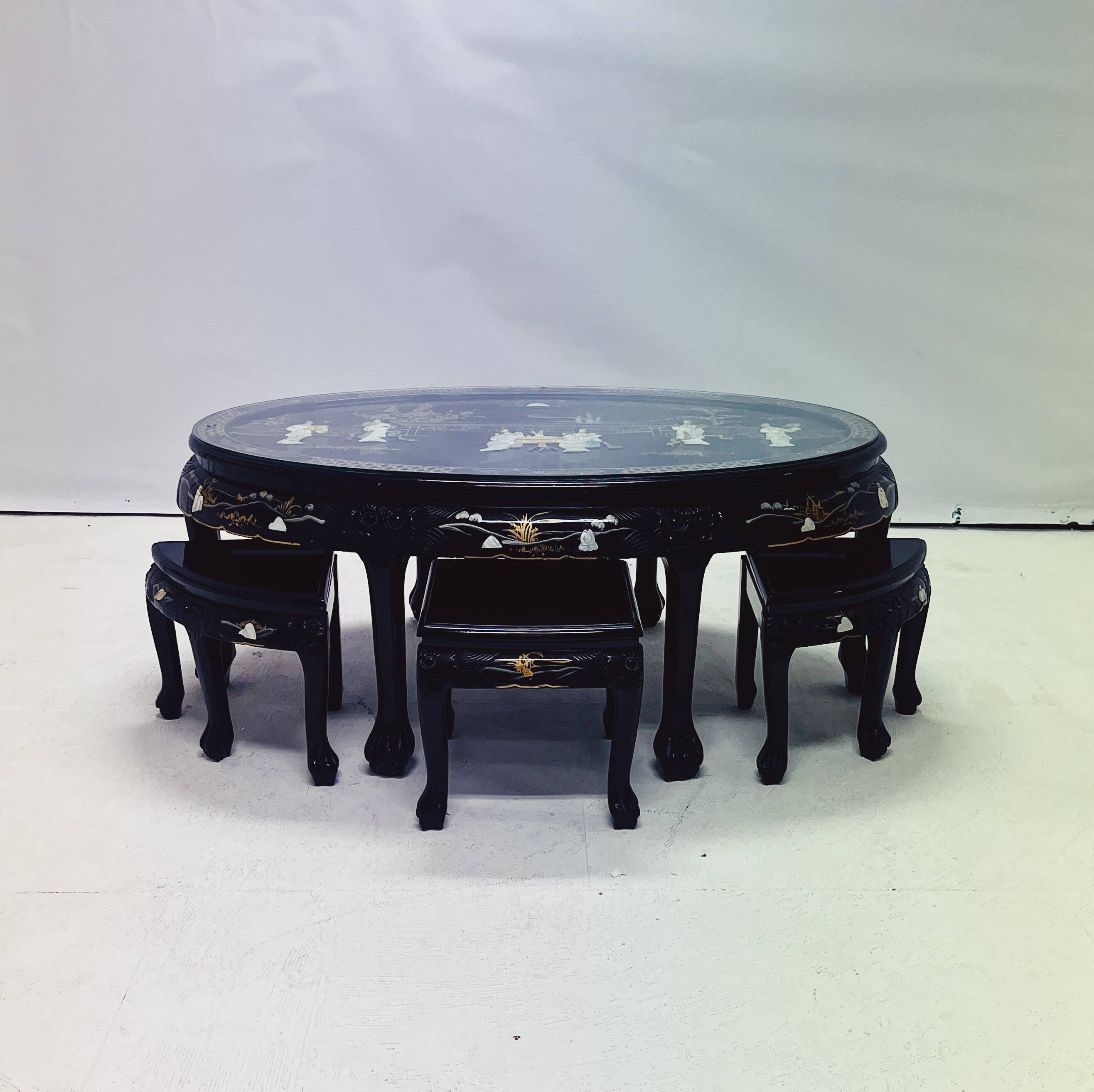Chinese Coffee Table with 6 Matching Stools