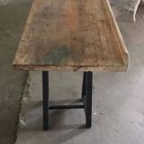 Antique industrial butcher's table in brown and black metal - Hungarian workbench circa 1900