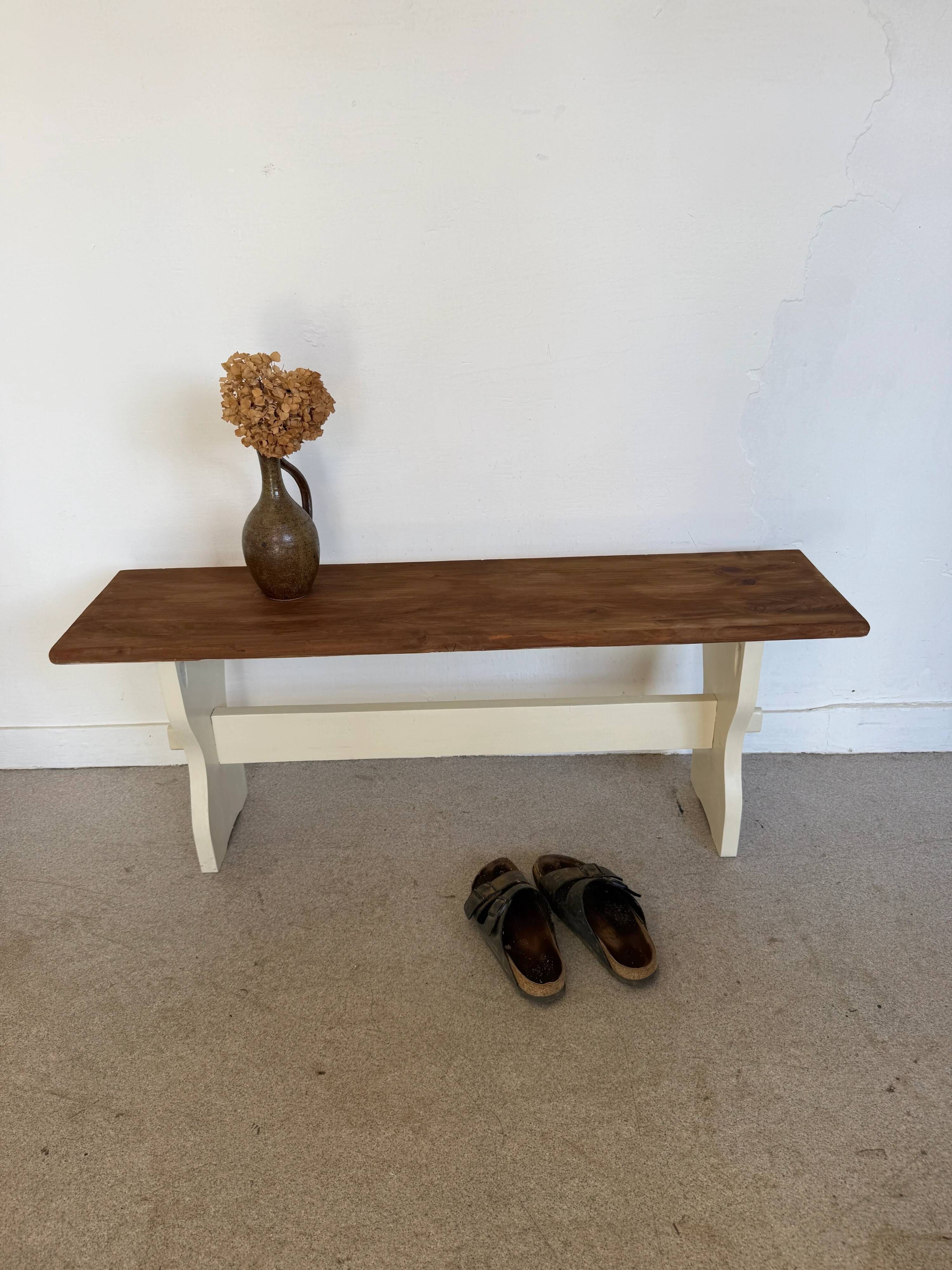 Vintage farmhouse bench made of solid wood