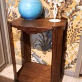 Art Deco side table in rectangular varnished brown wood with 2 shelves 1940
