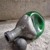 Vintage French green glass and pewter carafe - 1930s handcrafted bottle with stopper