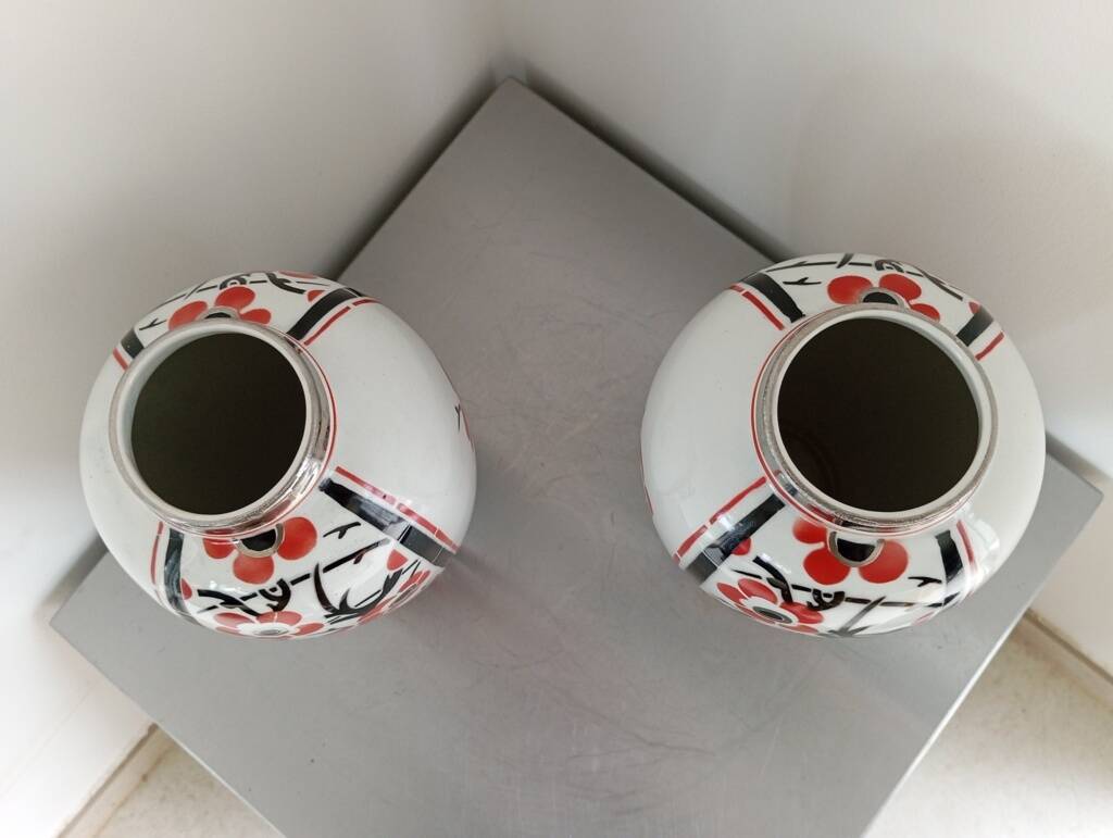 Paire de vases art déco faïence moulin des loups 1930