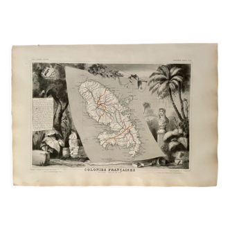 Illustrated map of Martinique and South America 1840