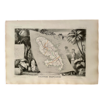 Illustrated map of Martinique and South America 1840