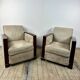 Pair of Art Deco armchairs in rosewood and suede.