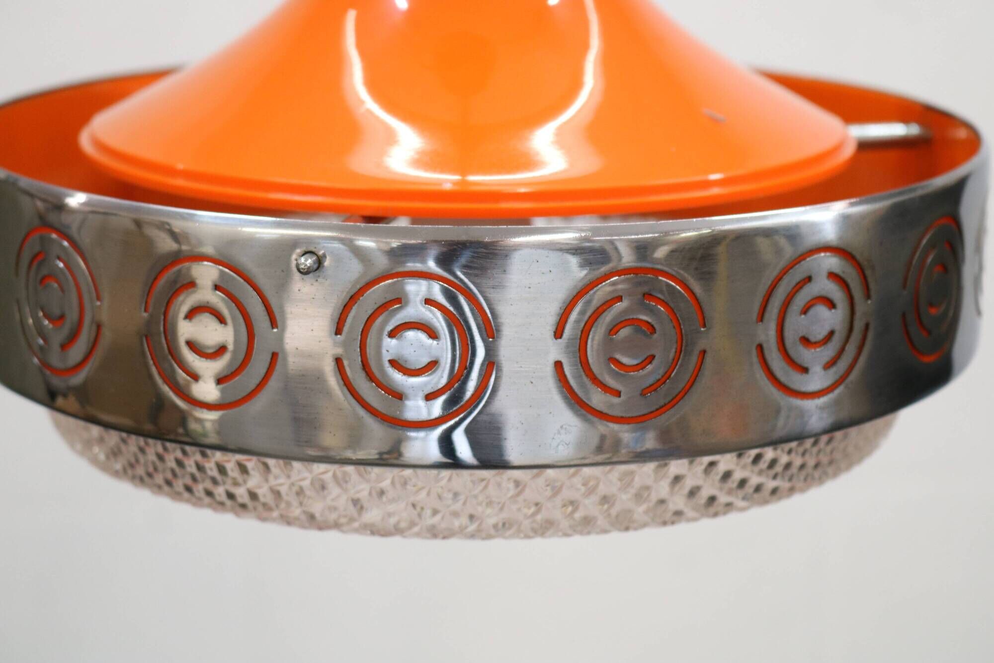 Vintage Chrome & Orange Pendant Lamp - 1970s Massive Belgium Lighting