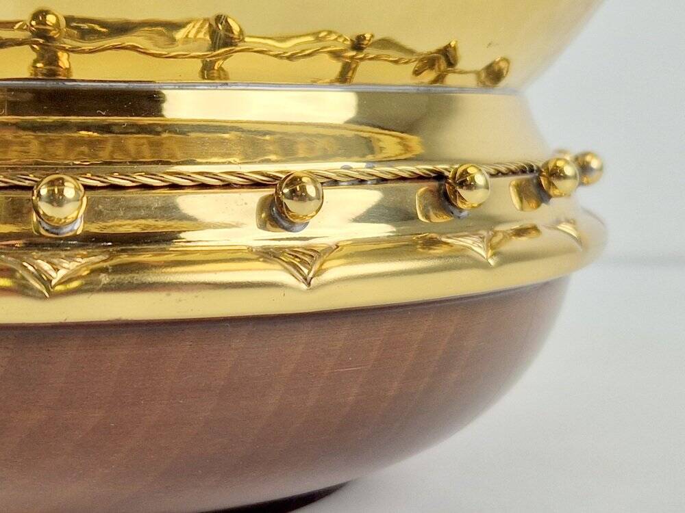 Vintage Valenti Gold Plated Centerpiece Bowl on Walnut Base, 1990s